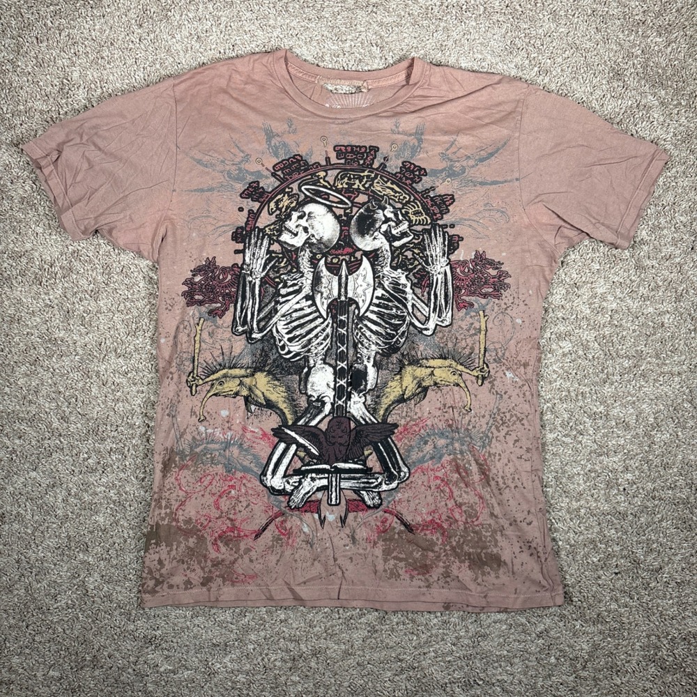 Graphic Skeleton Axe‎ Angel Wings T Shirt Mens Size XL Pink Dusty Grunge